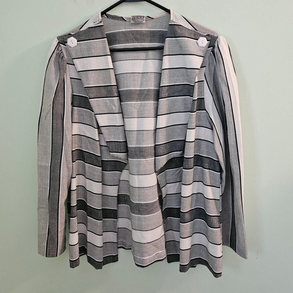 Vintage Manhattan Plaza 80s Grey Striped Open Jac… - image 1